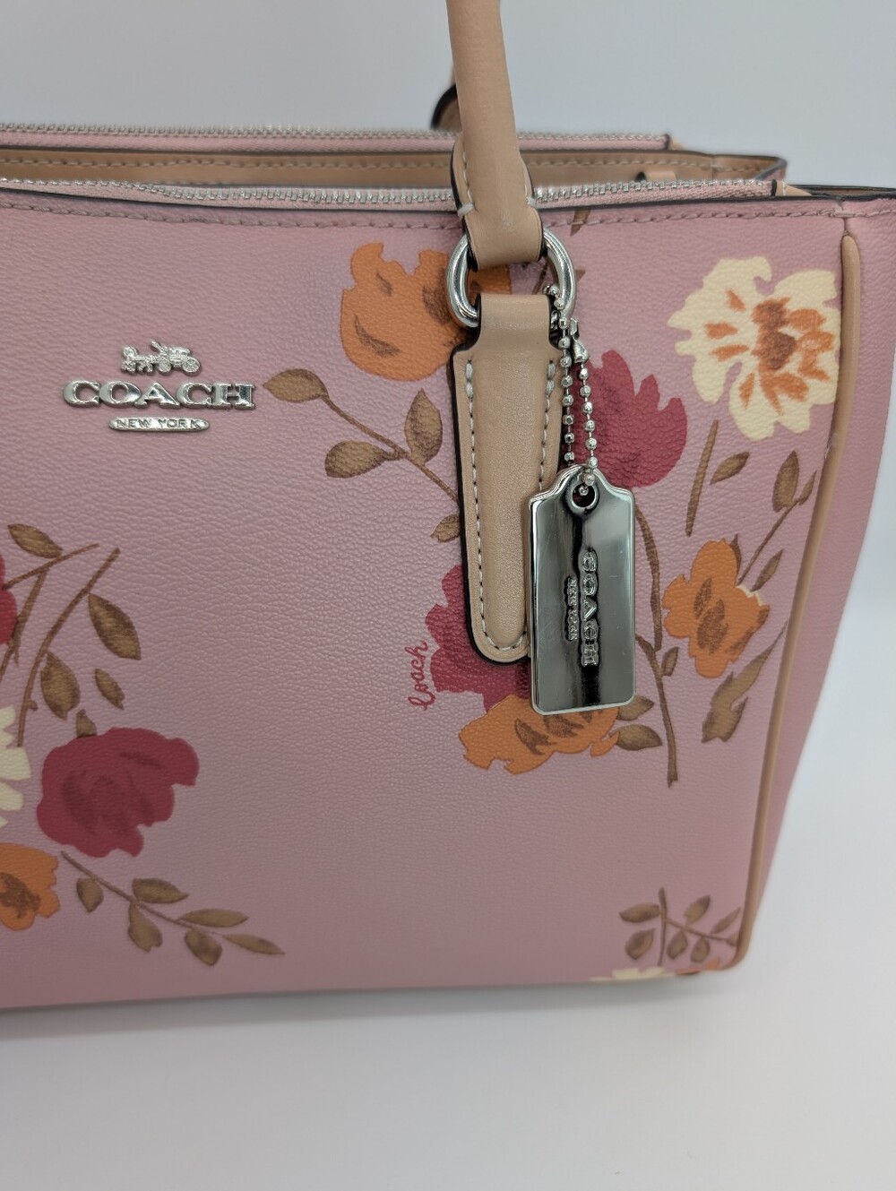 Coach Surrey Carryall Pink Peony Floral Purse Crossbody 2019 F72643 With COA - Picture 4 of 15